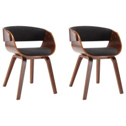 Chaises à manger lot de 2 gris bois courbé et tissu 