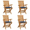 Chaises de jardin et coussins bleu royal lot de 4 Bois de teck 