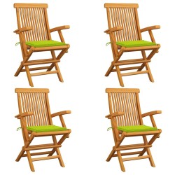 Chaises de jardin avec coussins vert vif lot de 4 Bois de teck 