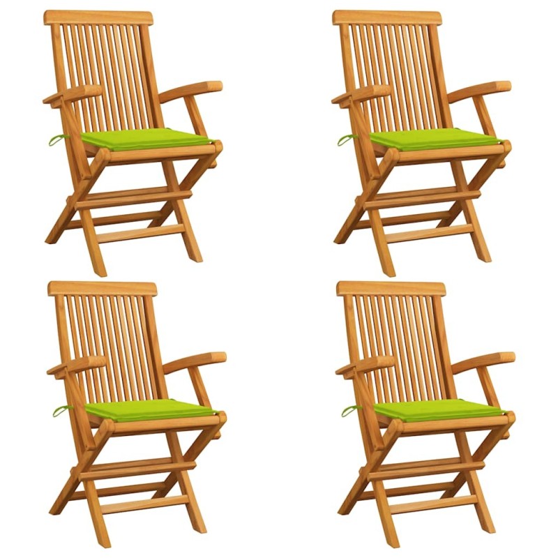 Chaises de jardin avec coussins vert vif lot de 4 Bois de teck 