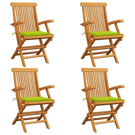Chaises de jardin avec coussins vert vif lot de 4 Bois de teck 