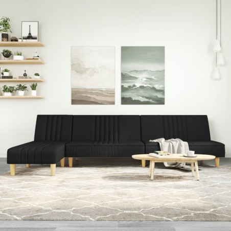 Canapé-lit en forme de L noir 255x140x70 cm tissu 