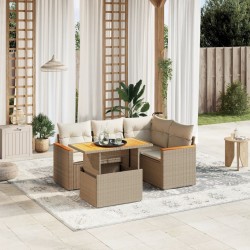 Salon de jardin avec coussins 5 pcs beige résine tressée 