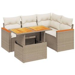 Salon de jardin avec coussins 5 pcs beige résine tressée 