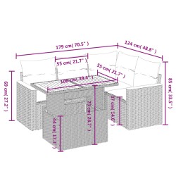 Salon de jardin avec coussins 5 pcs beige résine tressée 
