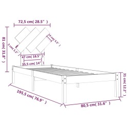 Cadre de lit sans matelas 75x190 cm bois massif 