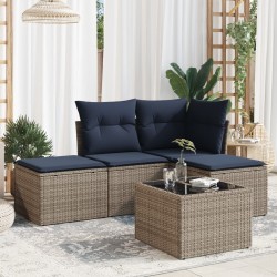 Salon de jardin 5 pcs avec coussins gris résine tressée 