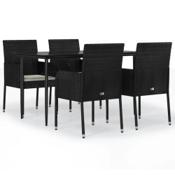 Ensemble à manger de jardin coussins 5pcs Noir Résine tressée 