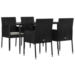 Ensemble à manger de jardin coussins 5pcs Noir Résine tressée 