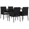 Ensemble à manger de jardin coussins 5pcs Noir Résine tressée 