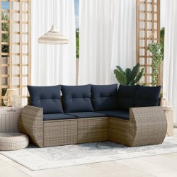 Salon de jardin 4 pcs avec coussins gris résine tressée 
