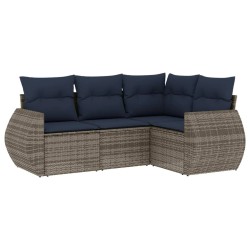Salon de jardin 4 pcs avec coussins gris résine tressée 