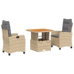 Ensemble à manger de jardin et coussins 3 pcs Beige poly rotin 
