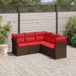 Salon de jardin avec coussins 5 pcs marron résine tressée 