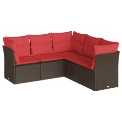 Salon de jardin avec coussins 5 pcs marron résine tressée 