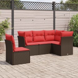 Salon de jardin avec coussins 5 pcs marron résine tressée 