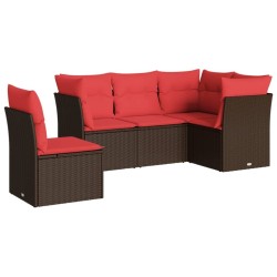 Salon de jardin avec coussins 5 pcs marron résine tressée 