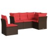 Salon de jardin avec coussins 5 pcs marron résine tressée 