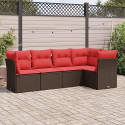 Salon de jardin avec coussins 5 pcs marron résine tressée 