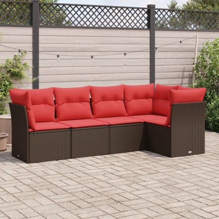 Salon de jardin avec coussins 5 pcs marron résine tressée 