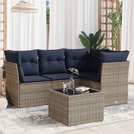 Salon de jardin 5 pcs avec coussins gris résine tressée 