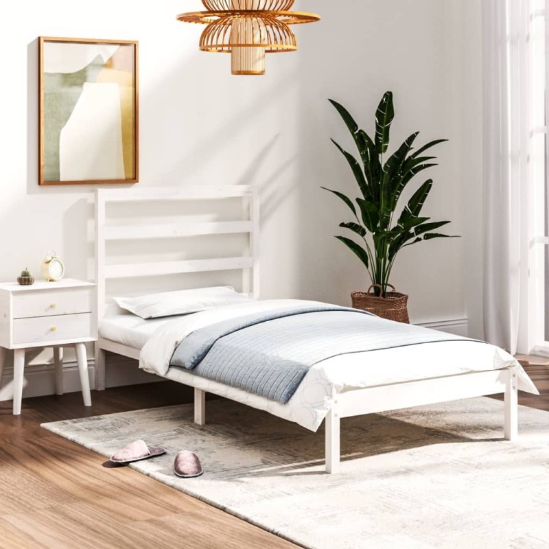 Cadre de lit sans matelas blanc 75x190 cm bois massif 