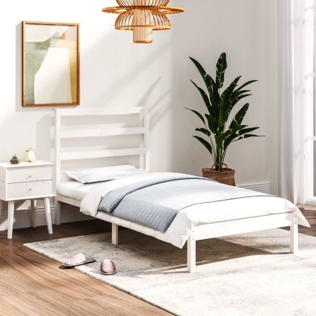 Cadre de lit sans matelas blanc 75x190 cm bois massif 