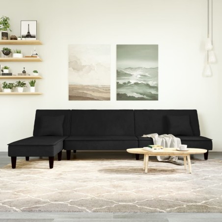 Canapé-lit en forme de L noir 255x140x70 cm velours 