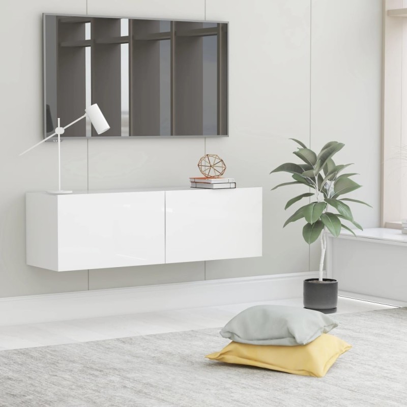 Meuble TV Blanc brillant 100x30x30 cm Bois d’ingénierie Meuble TV Blanc brillant 100x30x30 cm Bois d’ingénierie