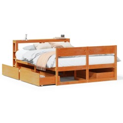 Cadre de lit sans matelas cire marron 135x190cm bois pin massif 