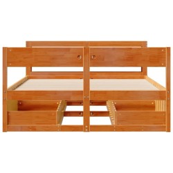 Cadre de lit sans matelas cire marron 135x190cm bois pin massif 