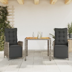 Ensemble à manger de jardin 3 pcs coussins gris résine tressée 