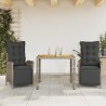 Ensemble à manger de jardin 3 pcs coussins gris résine tressée 