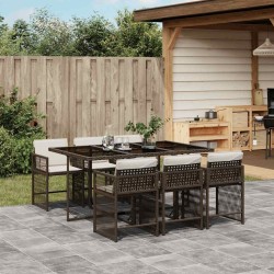 Ensemble à manger de jardin et coussins 7 pcs marron rotin 
