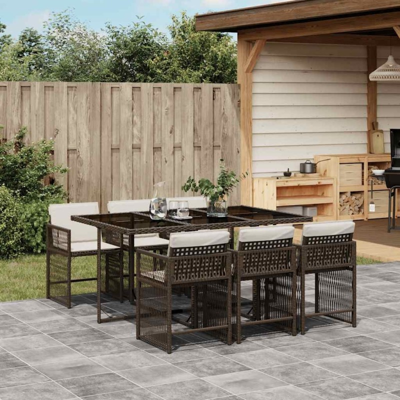 Ensemble à manger de jardin et coussins 7 pcs marron rotin 