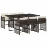 Ensemble à manger de jardin et coussins 7 pcs marron rotin 