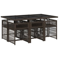 Ensemble à manger de jardin et coussins 7 pcs marron rotin 