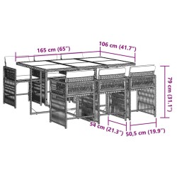 Ensemble à manger de jardin et coussins 7 pcs marron rotin 