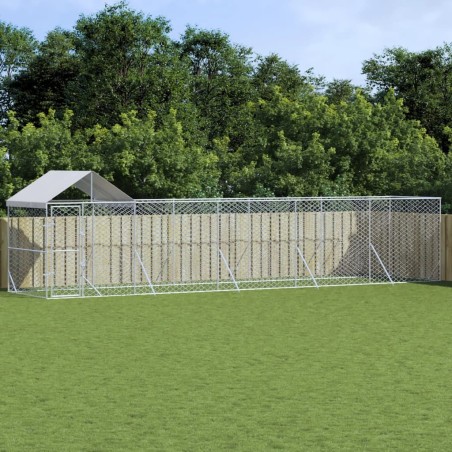 Chenil d'extérieur pour chiens avec toit argenté 10x2x2,5 m 