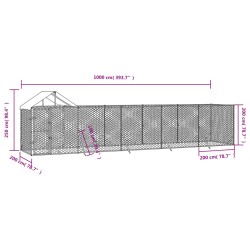 Chenil d'extérieur pour chiens avec toit argenté 10x2x2,5 m 