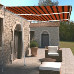 Auvent manuel rétractable avec LED 350x250 cm Orange et marron 