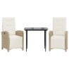 Ensemble de bistro 3 pcs avec coussins beige résine tressée 