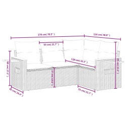 Salon de jardin 4 pcs avec coussins gris résine tressée 