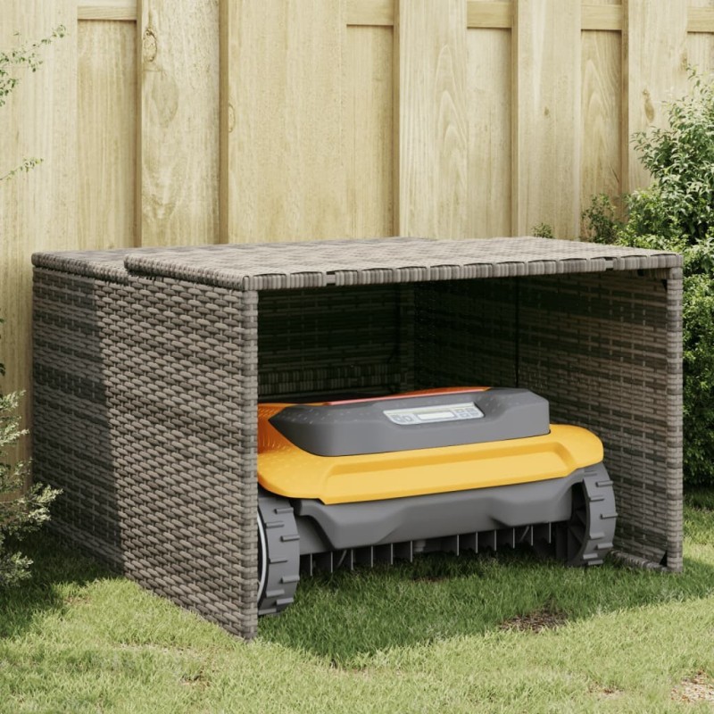 Garage pour robot tondeuse gris 86x90x52/57 cm résine tressée 