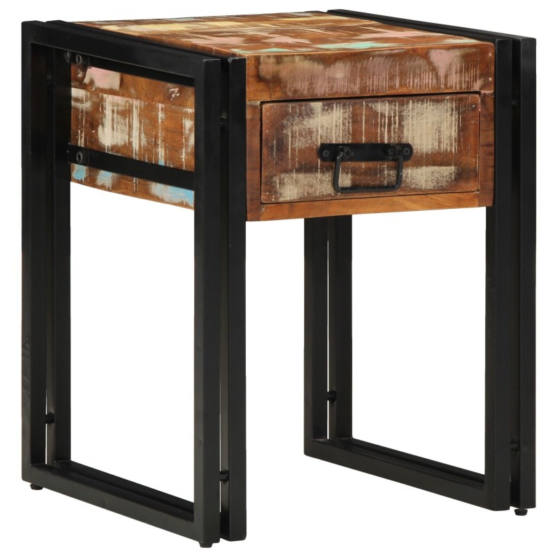 Table d'appointavec tiroir Noir 40x40x50 cm en bois massif de récupération 