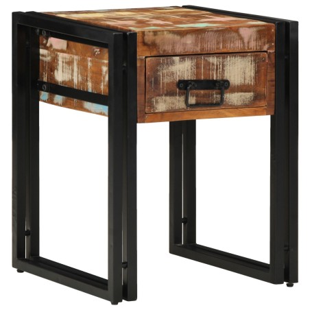 Table d'appointavec tiroir Noir 40x40x50 cm en bois massif de récupération 