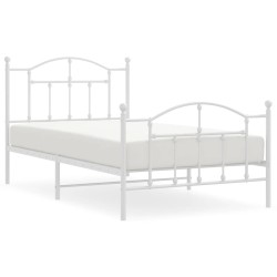 Cadre de lit métal sans matelas et pied de lit blanc 100x190 cm 