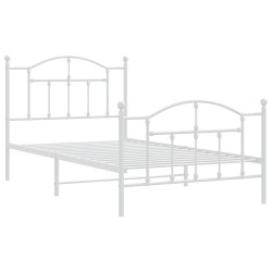 Cadre de lit métal sans matelas et pied de lit blanc 100x190 cm 