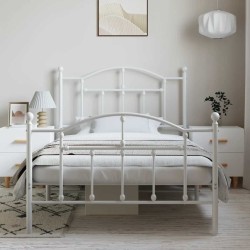 Cadre de lit métal sans matelas et pied de lit blanc 100x190 cm 
