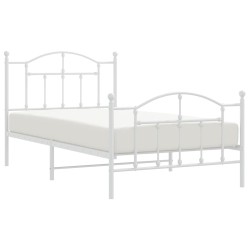 Cadre de lit métal sans matelas et pied de lit blanc 100x190 cm 
